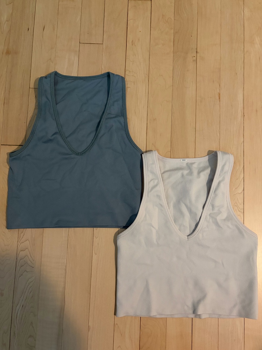 Athleta Ribbed Crop Tank Tops - Blue and White